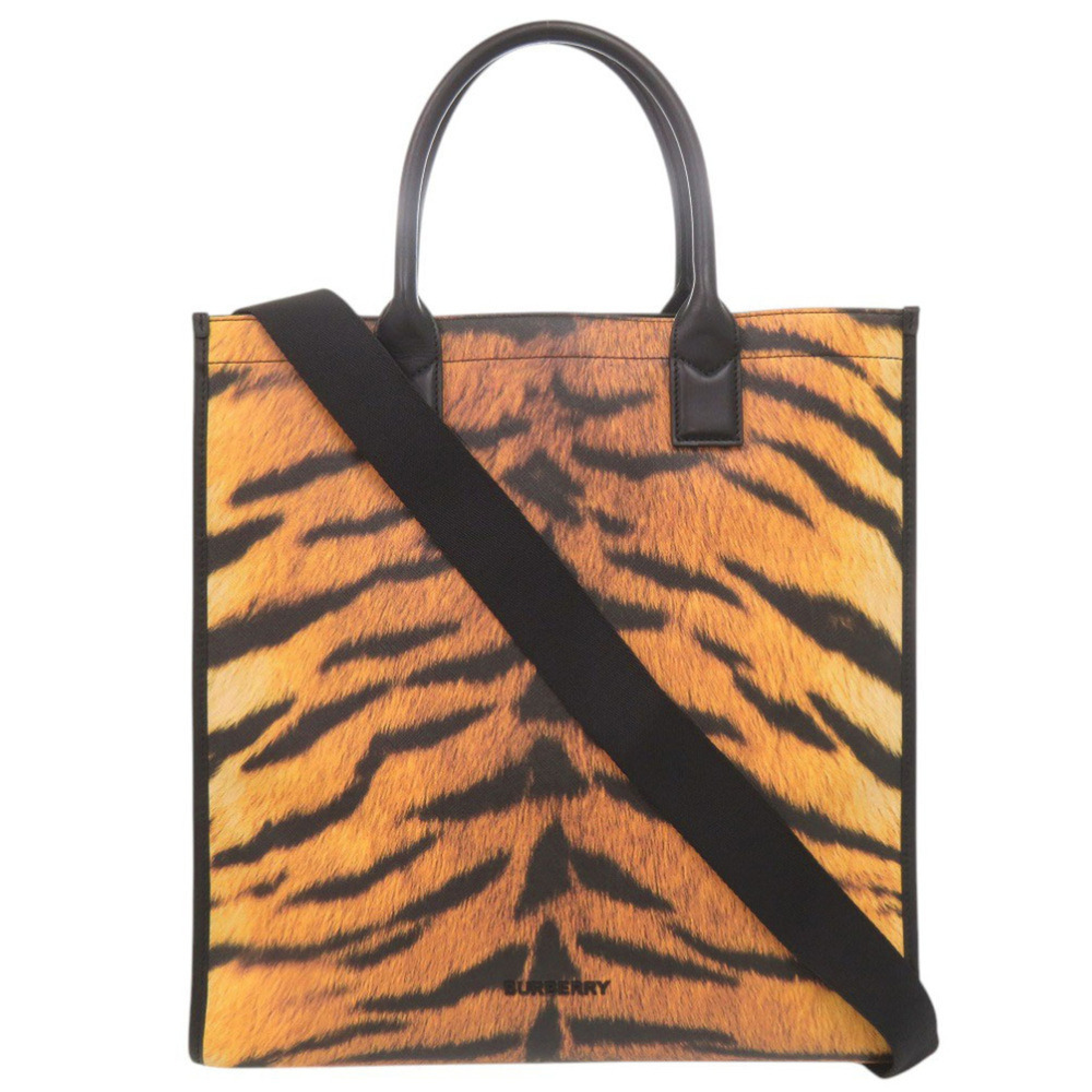 Burberry Tiger Print 2-Way Leather Tote Bag in Orange and Black 0456BURBERRY